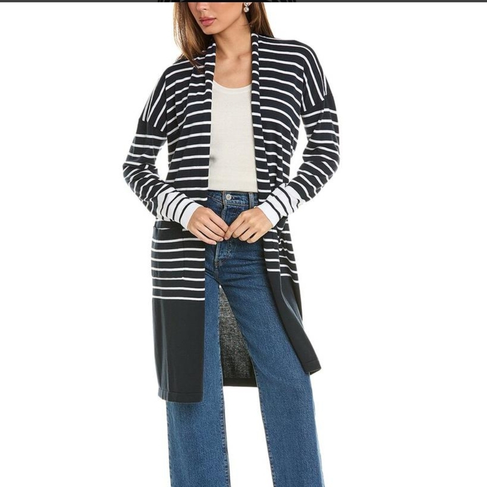 CAbi Black and White Striped Cardigan